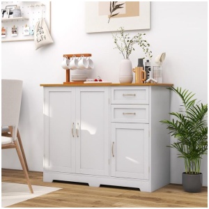 CostwayBuffet Sideboard Storage Cabinet with Spacious Table Top-White