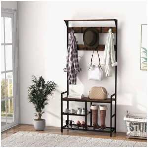 CostwayIndustrial Coat Rack with Shoe Bench