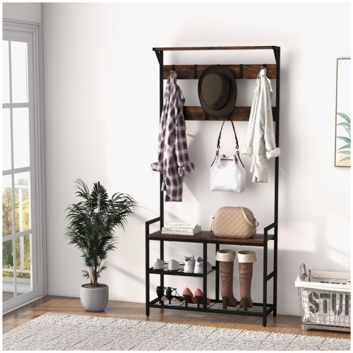 CostwayIndustrial Coat Rack with Shoe Bench