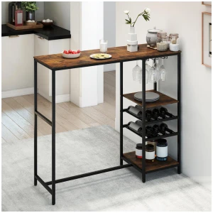 CostwayLong Bar Height Dining Table with Wine Racks and Stemware Holders-Coffee