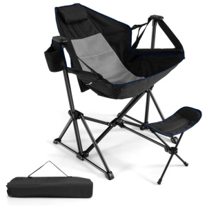 CostwayPortable Folding Camping Lounge Chair with Footrest for Beach Lawn Fishing-Black