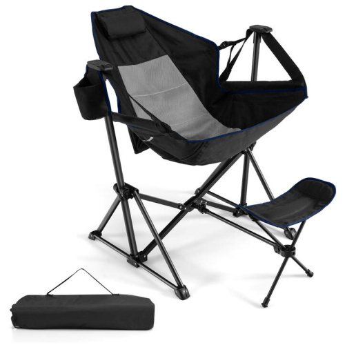 CostwayPortable Folding Camping Lounge Chair with Footrest for Beach Lawn Fishing-Black