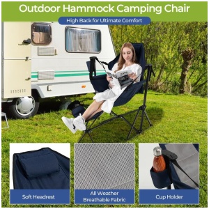 CostwayPortable Folding Camping Lounge Chair with Footrest for Beach Lawn Fishing-Navy