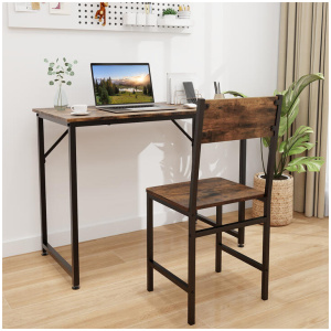 CostwaySet of 2 Armless Dining Chairs with High Curved Back and Metal Frame-Rustic Brown