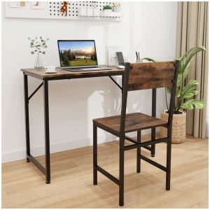CostwaySet of 2 Armless Dining Chairs with High Curved Back and Metal Frame-Rustic Brown