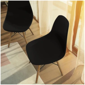 CostwaySet of 2 Modern Dining Chair with PP Seat and Beech Wood Legs-Black