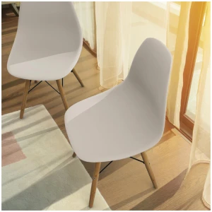 CostwaySet of 2 Modern Dining Chair with PP Seat and Beech Wood Legs-White