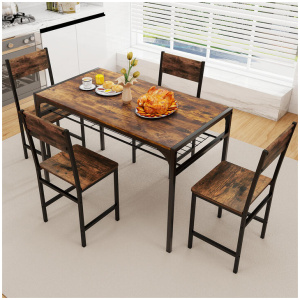 CostwaySet of 4 Armless Dining Chairs with High Curved Back and Metal Frame-Rustic Brown