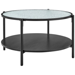 Design Square Hester Modern Round Tea Coffee Table 2-Tier Glass Top Black