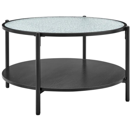 Design Square Hester Modern Round Tea Coffee Table 2-Tier Glass Top Black