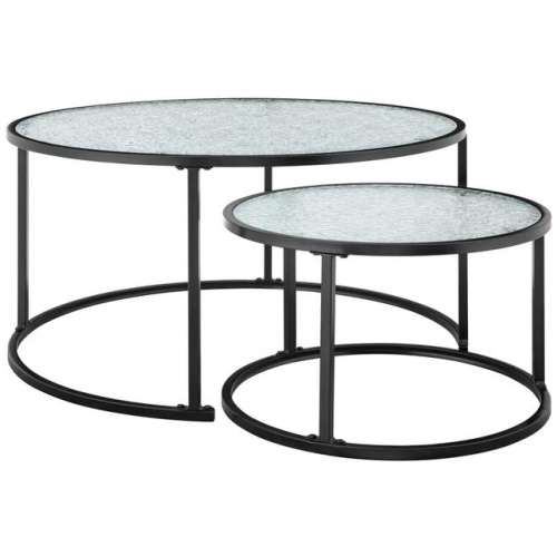 Design Square Hester Set Of 2 Nesting Round Tea Coffee Table Glass Top Black