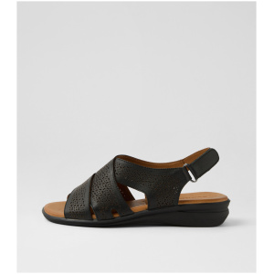 Diana Ferrari Elkah Df Black Leather Black Sandals Womens Shoes Casual Sandals Flat Sandals