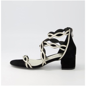 Django & Juliette Ailani Dj Black Pale Gold Suede Leather Black Pale Gold Sandals Womens Shoes Dress Heeled Sandals