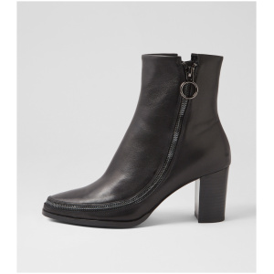 Django & Juliette Aines Dj Black Black Heel Leather Black Black Heel Boots Womens Shoes Casual Ankle Boots