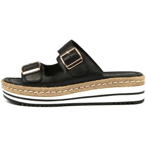 Django & Juliette Axel Black Natural Leather Black Natural Sandals Womens Shoes Casual Sandals Flat Sandals