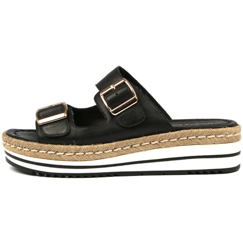 Django & Juliette Axel Black Natural Leather Black Natural Sandals Womens Shoes Casual Sandals Flat Sandals