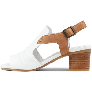 Django & Juliette Ballarat Dj White Dk Tan Leather White Dk Tan Sandals Womens Shoes Casual Heeled Sandals