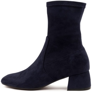 Django & Juliette Checkie Dj Navy Stretch Microsuede Navy Boots Womens Shoes Casual Ankle Boots