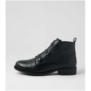 Django & Juliette Chillsy Dj Black Black Heel Tumble Leather Black Black Heel Boots Womens Shoes Casual Ankle Boots