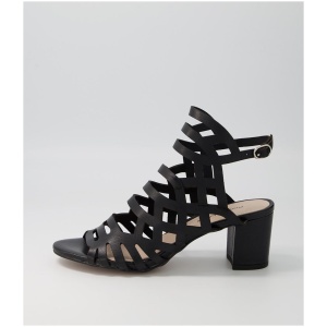 Django & Juliette Ebenezer Dj Black Leather Black Sandals Womens Shoes Dress Heeled Sandals