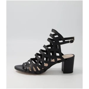 Django & Juliette Ebenezer Dj Black Leather Black Sandals Womens Shoes Dress Heeled Sandals