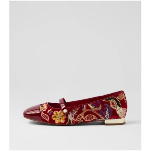 Django & Juliette Fyling Dj Red Red Embroidery Patent Velvet Red Red Embroidery Shoes Womens Shoes Casual Flat Shoes