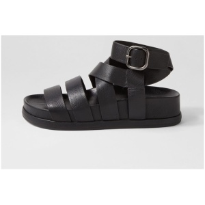 Django & Juliette Gulie Dj Black Leather Black Sandals Womens Shoes Casual Sandals Flat Sandals