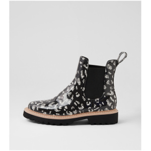 Django & Juliette Gummie Dj Black & White Leopard Gumboot Black & White Leopard Boots Womens Shoes Casual Ankle Boots