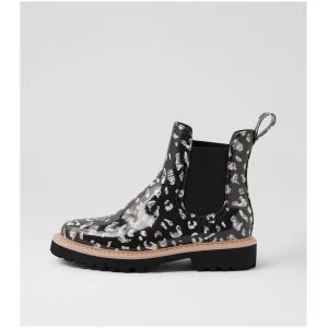 Django & Juliette Gummie Dj Black & White Leopard Gumboot Black & White Leopard Boots Womens Shoes Casual Ankle Boots