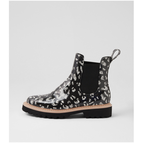 Django & Juliette Gummie Dj Black & White Leopard Gumboot Black & White Leopard Boots Womens Shoes Casual Ankle Boots