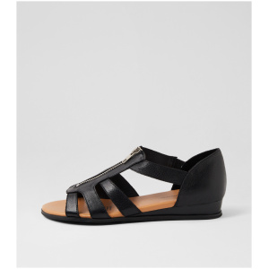 Django & Juliette Hagan Dj Black Leather Black Sandals Womens Shoes Casual Sandals Flat Sandals