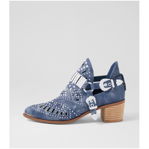 Django & Juliette Hasp Dj Blue Dist Denim White Leather Blue Dist Denim White Boots Womens Shoes Casual Ankle Boots