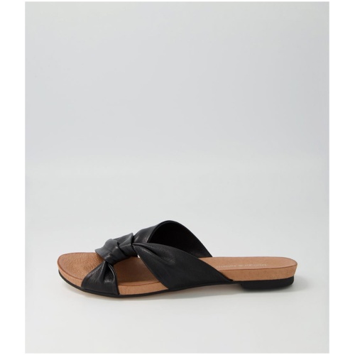Django & Juliette Jacmel Dj Black Leather Black Sandals Womens Shoes Casual Sandals Flat Sandals