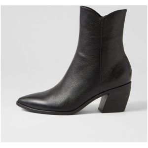 Django & Juliette Jambi Dj Black Black Heel Leather Black Black Heel Boots Womens Shoes Ankle Boots