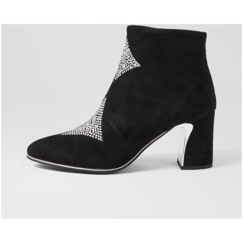 Django & Juliette Kazou Dj Black Silver Suede Jewels Black Silver Boots Womens Shoes Ankle Boots