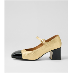 Django & Juliette Kearie Dj Black Gold Scribble Patent Leather Black Gold Scribble Shoes Womens Shoes Casual Heeled Shoes