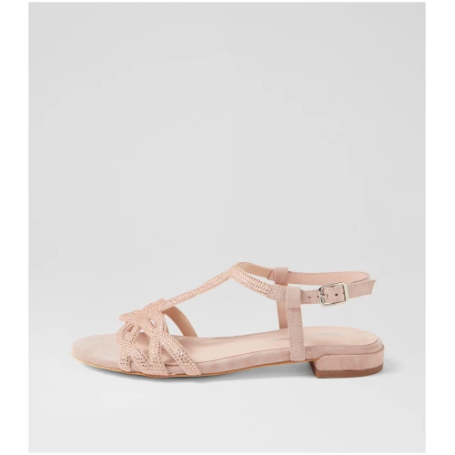 Django & Juliette Lomez Dj Nude Suede Jewels Nude Sandals Womens Shoes Casual Sandals Flat Sandals