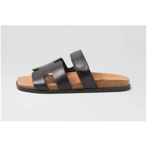 Django & Juliette Necho Dj Black Leather Black Sandals Womens Shoes Casual Sandals Flat Sandals