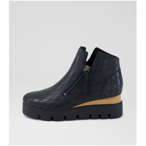 Django & Juliette Radio Dj Black Check Emboss Leather Black Check Emboss Boots Womens Shoes Casual Ankle Boots