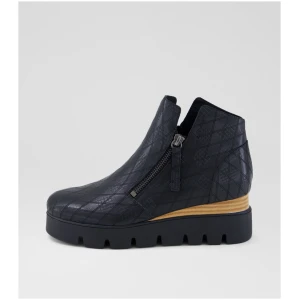 Django & Juliette Radio Dj Black Check Emboss Leather Black Check Emboss Boots Womens Shoes Casual Ankle Boots