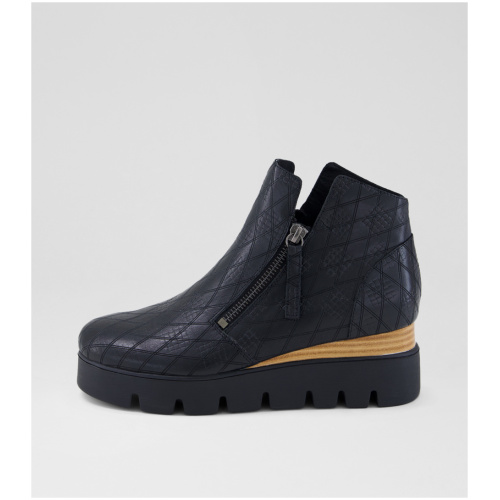 Django & Juliette Radio Dj Black Check Emboss Leather Black Check Emboss Boots Womens Shoes Casual Ankle Boots
