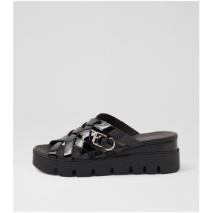 Django & Juliette Romaldo Dj Black Black & Black Patent Sole Black Black & Black Sandals Womens Shoes Casual Sandals Flat Sandals