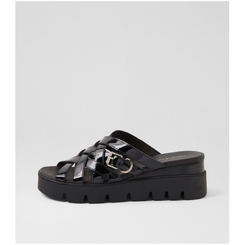 Django & Juliette Romaldo Dj Black Black & Black Patent Sole Black Black & Black Sandals Womens Shoes Casual Sandals Flat Sandals