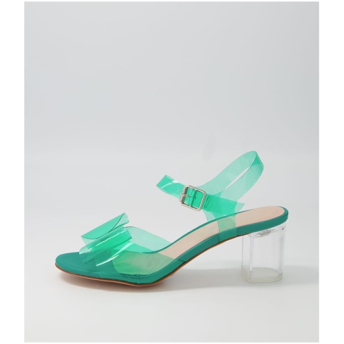 Django & Juliette Sadayo Dj Emerald Clear Vinylite Heel Emerald Clear Sandals Womens Shoes Casual Heeled Sandals