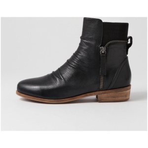Django & Juliette Sawyery Dj Black Leather Elastic Black Boots Womens Shoes Casual Ankle Boots