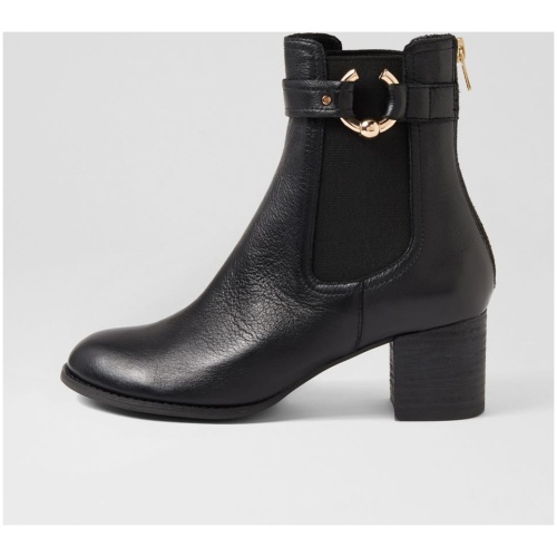 Django & Juliette Sholto Dj Black Black Heel Leather Black Black Heel Boots Womens Shoes Ankle Boots