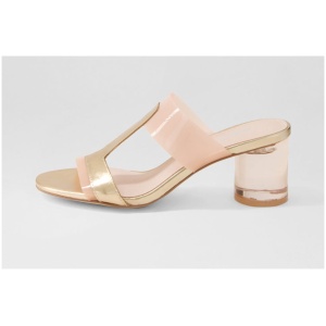 Django & Juliette Slade Dj Rose Gold Shine Cafe Leather Vinylite Rose Gold Shine Cafe Sandals Womens Shoes Dress Heeled Sandals