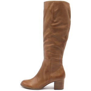 Django & Juliette Sled Dk Tan Leather Dk Tan Boots Womens Shoes Casual Long Boots
