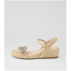 Django & Juliette Wulter Dj Latte Suede Jewels Latte Sandals Womens Shoes Dress Heeled Sandals