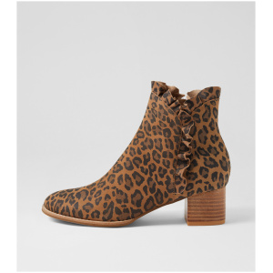 Django & Juliette Yebby Dj Camel Leopard Suede Camel Leopard Boots Womens Shoes Casual Ankle Boots